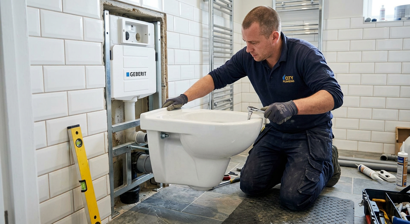 Pose de WC suspendu par un plombier professionnel à Levallois-Perret